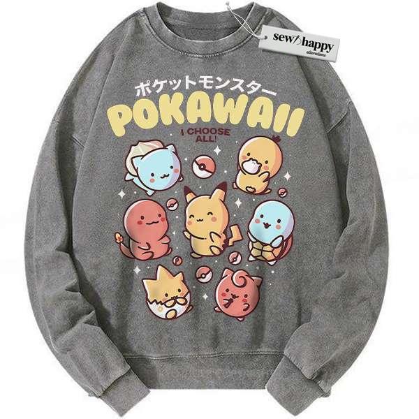 Wash Sweatshirt Pokemon Sweatshirt, Anime Sweatshirt, Vintage Sweater