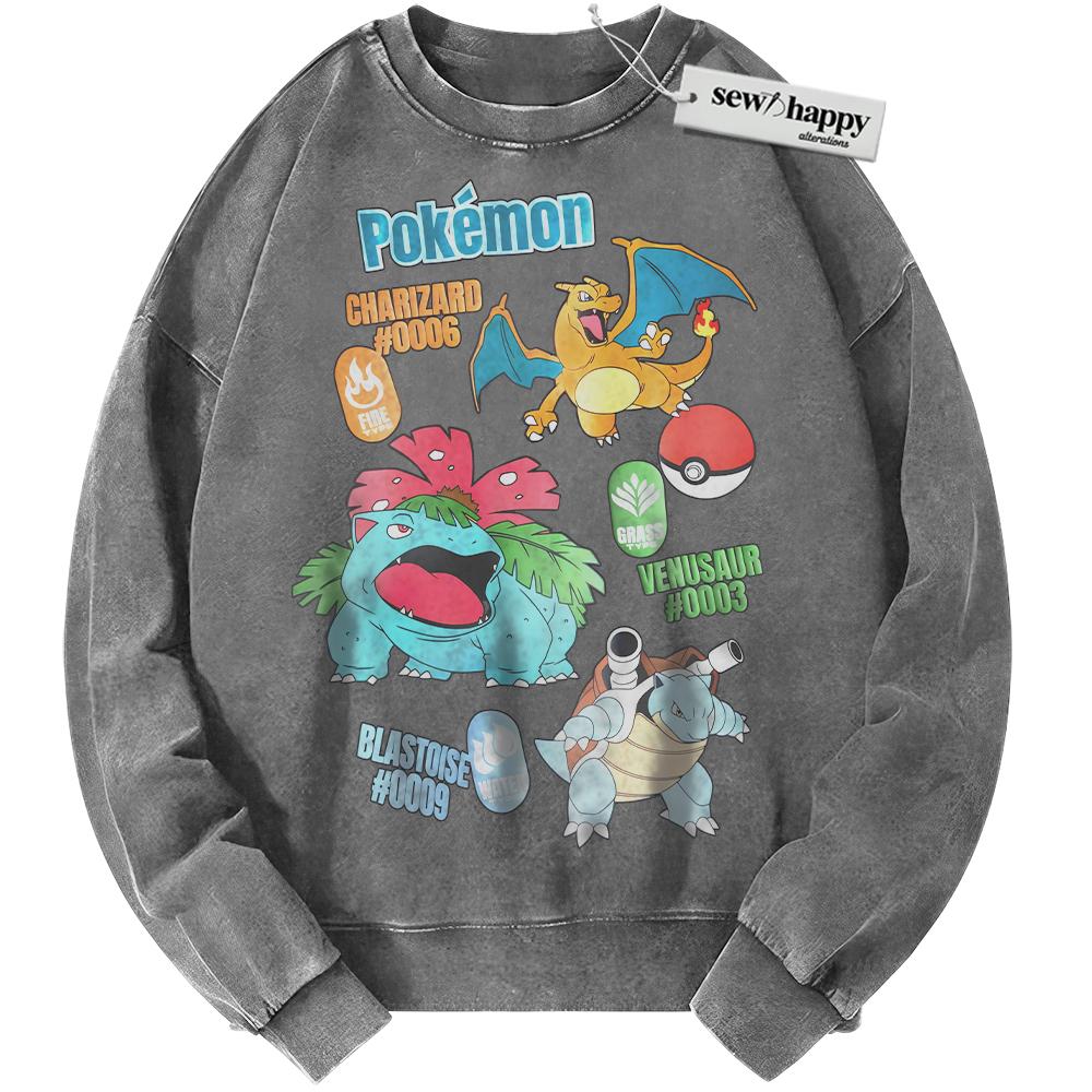 Wash Sweatshirt Pokemon Sweatshirt, PKM Sweatshirt, Anime Sweatshirt, Vintage Sweater