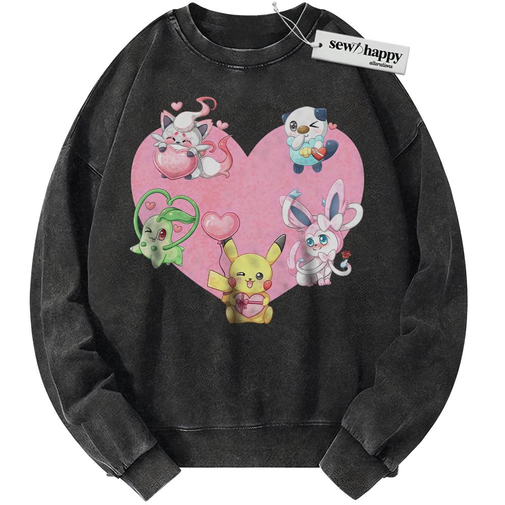 Wash Sweatshirt Pokemon Sweatshirt, PKM Sweatshirt, Valentine's Day Sweatshirt, Anime Sweatshirt, Vintage Sweater