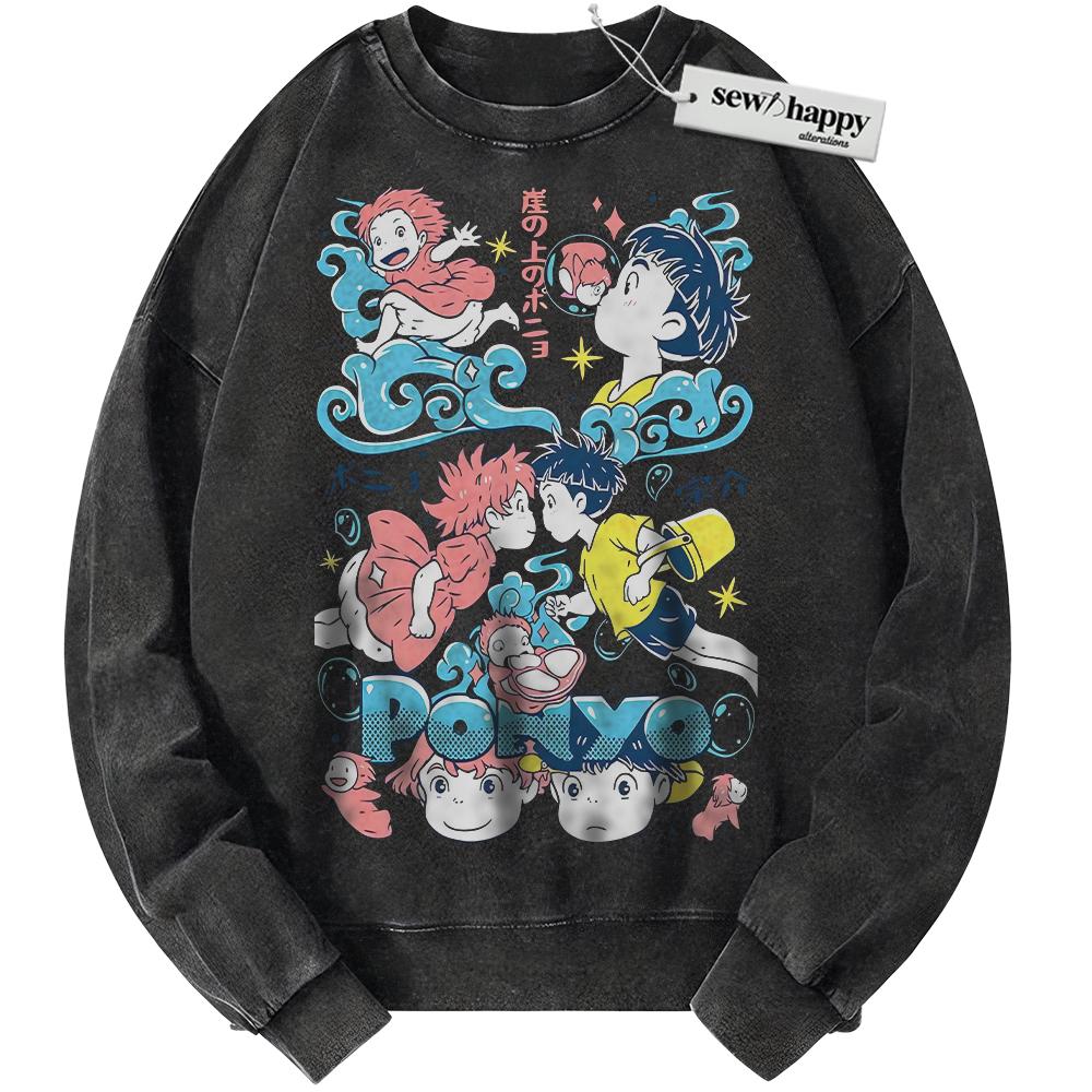 Wash Sweatshirt Ponyo Sweatshirt, Studio Ghibli Sweatshirt, Anime Sweatshirt, Vintage Sweater