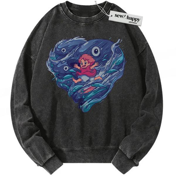 Wash Sweatshirt Ponyo Sweatshirt, Studio Ghibli Sweatshirt, Anime Sweatshirt, Vintage Sweatshirt