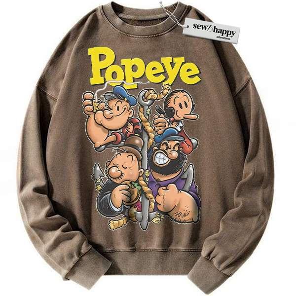 Wash Sweatshirt Popeye the Sailor Man Sweatshirt, Animated Sweatshirt, Vintage Sweater