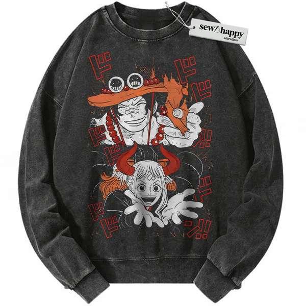 Wash Sweatshirt Portgas D Ace Sweatshirt, Yamato Sweatshirt, One Piece Sweatshirt, Anime Sweatshirt, Vintage Sweatshirt