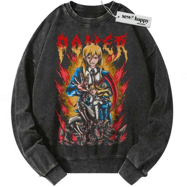 Wash Sweatshirt Power Sweatshirt, Chainsaw Man Sweatshirt, Anime Sweatshirt, Vintage Sweater