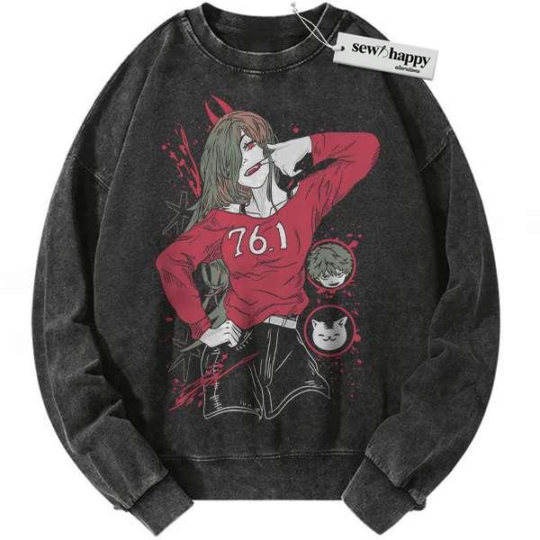 Wash Sweatshirt Power Sweatshirt, Chainsaw Man Sweatshirt, Anime Sweatshirt, Vintage Sweatshirt