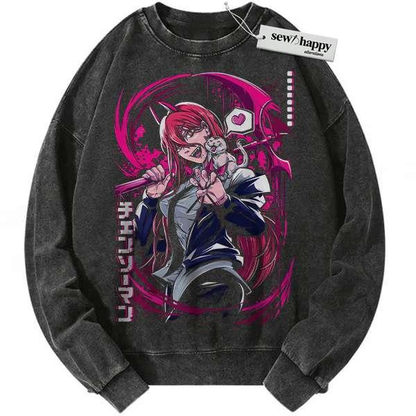 Wash Sweatshirt Power Sweatshirt, Chainsaw Man Sweatshirt, Anime Sweatshirt, Vintage Sweatshirt