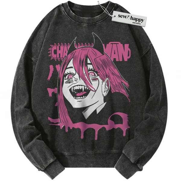 Wash Sweatshirt Power Sweatshirt, Chainsaw Man Sweatshirt, Anime Sweatshirt, Vintage Sweatshirt