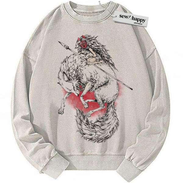 Wash Sweatshirt Princess Mononoke Sweatshirt, Studio Ghibli Sweatshirt, Anime Sweatshirt, Vintage Sweater
