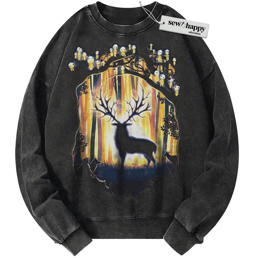 Wash Sweatshirt Princess Mononoke Sweatshirt, Studio Ghibli Sweatshirt, Anime Sweatshirt, Vintage Sweater