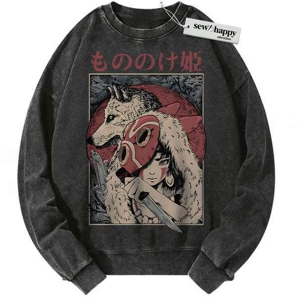 Wash Sweatshirt Princess Mononoke Sweatshirt, Studio Ghibli Sweatshirt, Anime Sweatshirt, Vintage Sweater