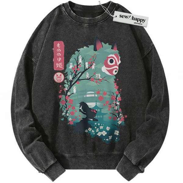 Wash Sweatshirt Princess Mononoke Sweatshirt, Studio Ghibli Sweatshirt, Anime Sweatshirt, Vintage Sweater