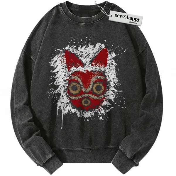 Wash Sweatshirt Princess Mononoke Sweatshirt, Studio Ghibli Sweatshirt, Anime Sweatshirt, Vintage Sweater
