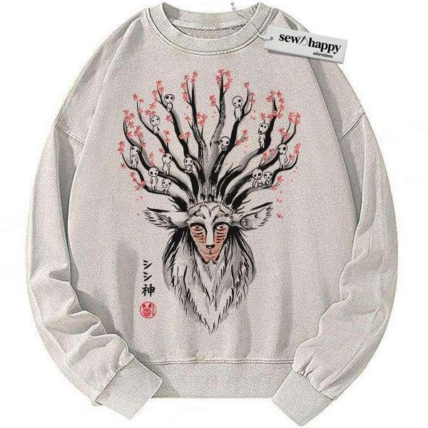 Wash Sweatshirt Princess Mononoke Sweatshirt, Studio Ghibli Sweatshirt, Anime Sweatshirt, Vintage Sweater