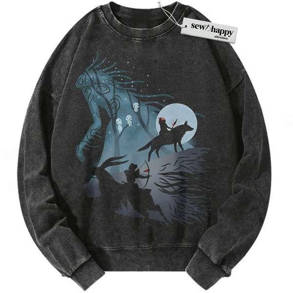 Wash Sweatshirt Princess Mononoke Sweatshirt, Studio Ghibli Sweatshirt, Anime Sweatshirt, Vintage Sweatshirt
