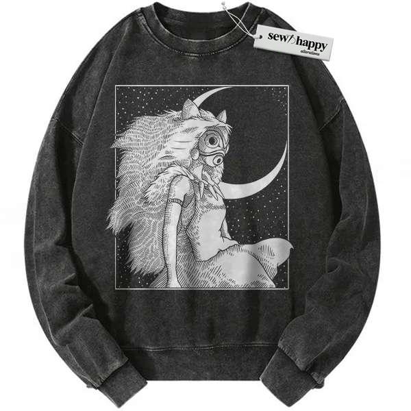 Wash Sweatshirt Princess Mononoke Sweatshirt, Studio Ghibli Sweatshirt, Anime Sweatshirt, Vintage Sweatshirt Wash Sweatshirt Princess Mononoke Sweatshirt, Studio Ghibli Sweatshirt, Anime Sweatshirt, Vintage Sweatshirt - Image 1