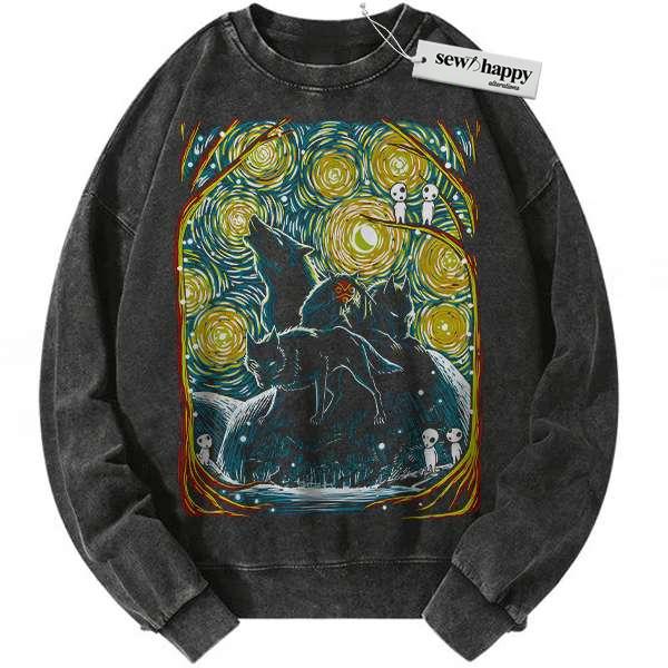 Wash Sweatshirt Princess Mononoke Sweatshirt, Studio Ghibli Sweatshirt, Anime Sweatshirt, Vintage Sweatshirt