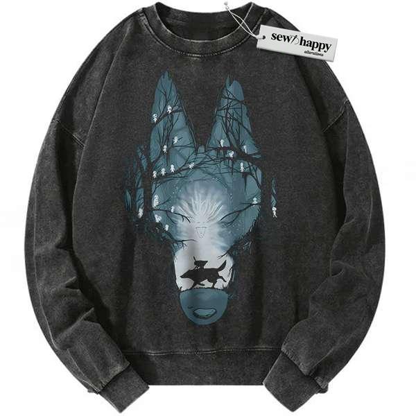 Wash Sweatshirt Princess Mononoke Sweatshirt, Studio Ghibli Sweatshirt, Anime Sweatshirt, Vintage Sweatshirt