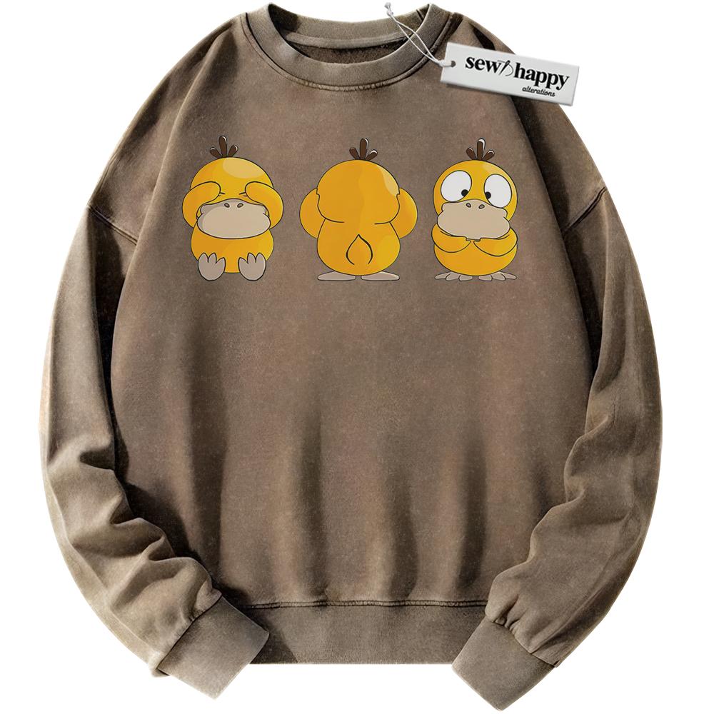 Wash Sweatshirt Psyduck Sweatshirt, Pokemon Sweatshirt, PKM Sweatshirt, No Talk No Hear No See Sweatshirt, Anime Sweatshirt, Vintage Sweater