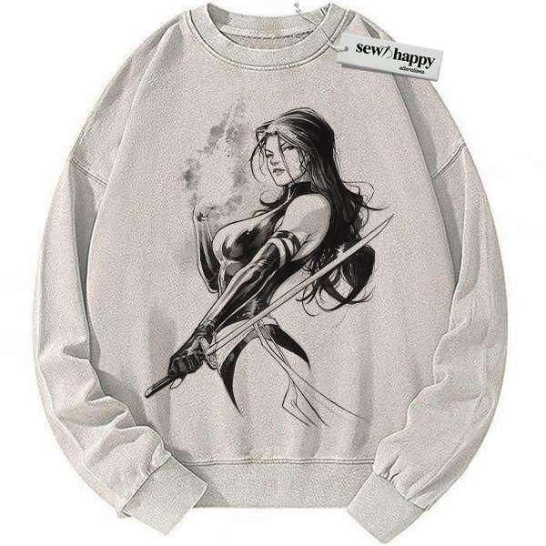 Wash Sweatshirt Psylocke Sweatshirt, X-Men Sweatshirt, Marvel Comics Sweatshirt, Vintage Sweater