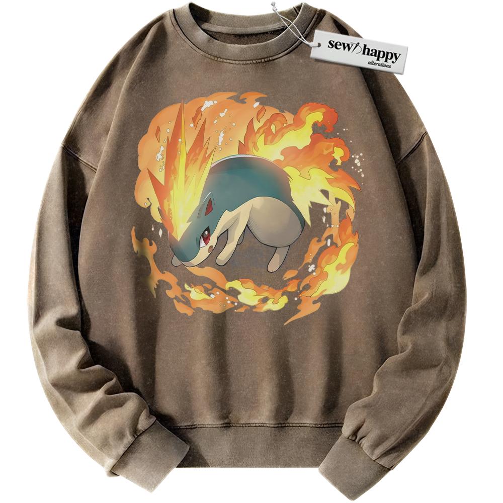 Wash Sweatshirt Quilava Sweatshirt, Pokemon Sweatshirt, PKM Sweatshirt, Anime Sweatshirt, Vintage Sweater