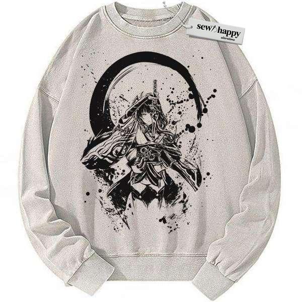 Wash Sweatshirt Raiden Shogun Sweatshirt, Genshin Impact Sweatshirt, Game Sweatshirt, Vintage Sweatshirt