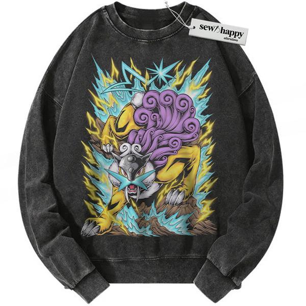 Wash Sweatshirt Raikou Sweatshirt, Anime Sweatshirt, Vintage Sweatshirt