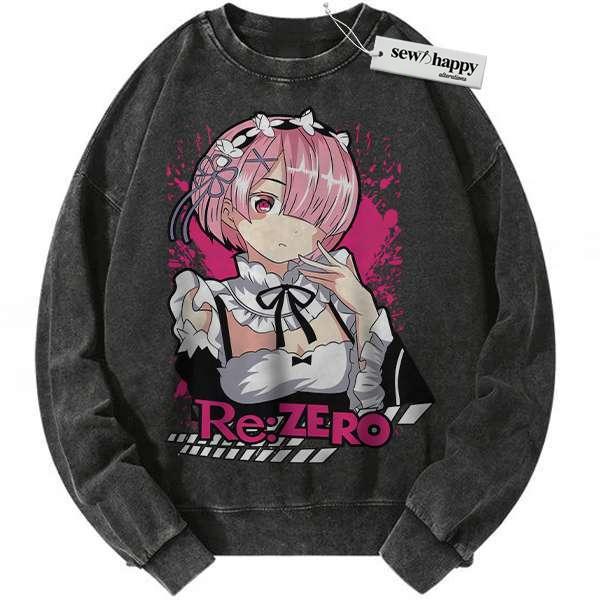 Wash Sweatshirt Ram Sweatshirt, Re:Zero Sweatshirt, Anime Sweatshirt, Vintage Sweatshirt