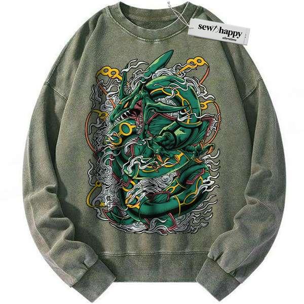 Wash Sweatshirt Rayquaza Sweatshirt, Pokemon Sweatshirt, Anime Sweatshirt, Vintage Sweater