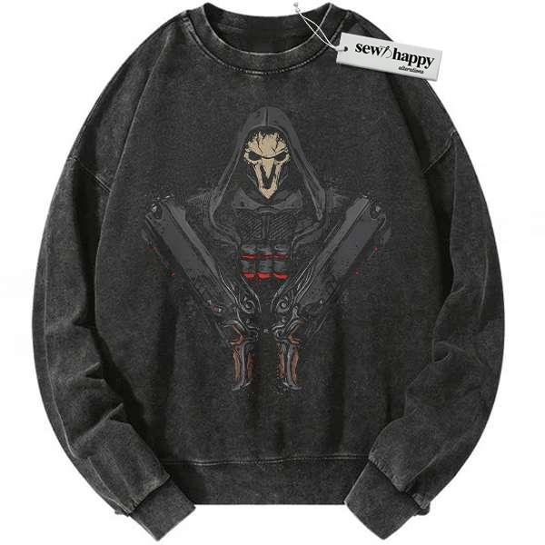 Wash Sweatshirt Reaper Sweatshirt, Overwatch Sweatshirt, Game Sweatshirt, Vintage Sweater