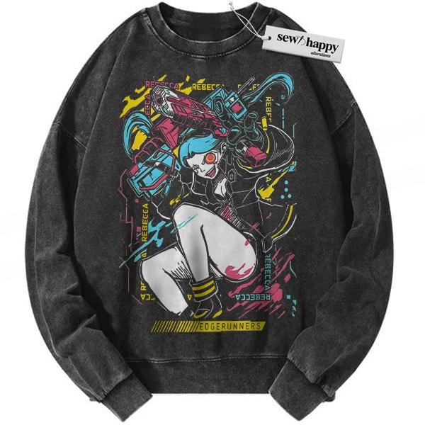 Wash Sweatshirt Rebecca Sweatshirt, Cyberpunk: Edgerunners Sweatshirt, Game Sweatshirt, Vintage Sweatshirt
