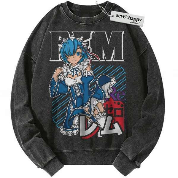 Wash Sweatshirt Rem Sweatshirt, Re:Zero Sweatshirt, Anime Sweatshirt, Vintage Sweater