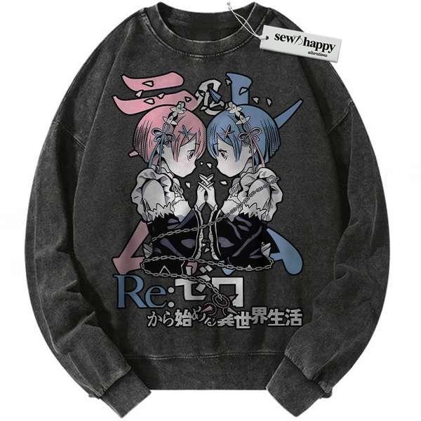Wash Sweatshirt Rem vs Ram Sweatshirt, Re:Zero Sweatshirt, Anime Sweatshirt, Vintage Sweatshirt
