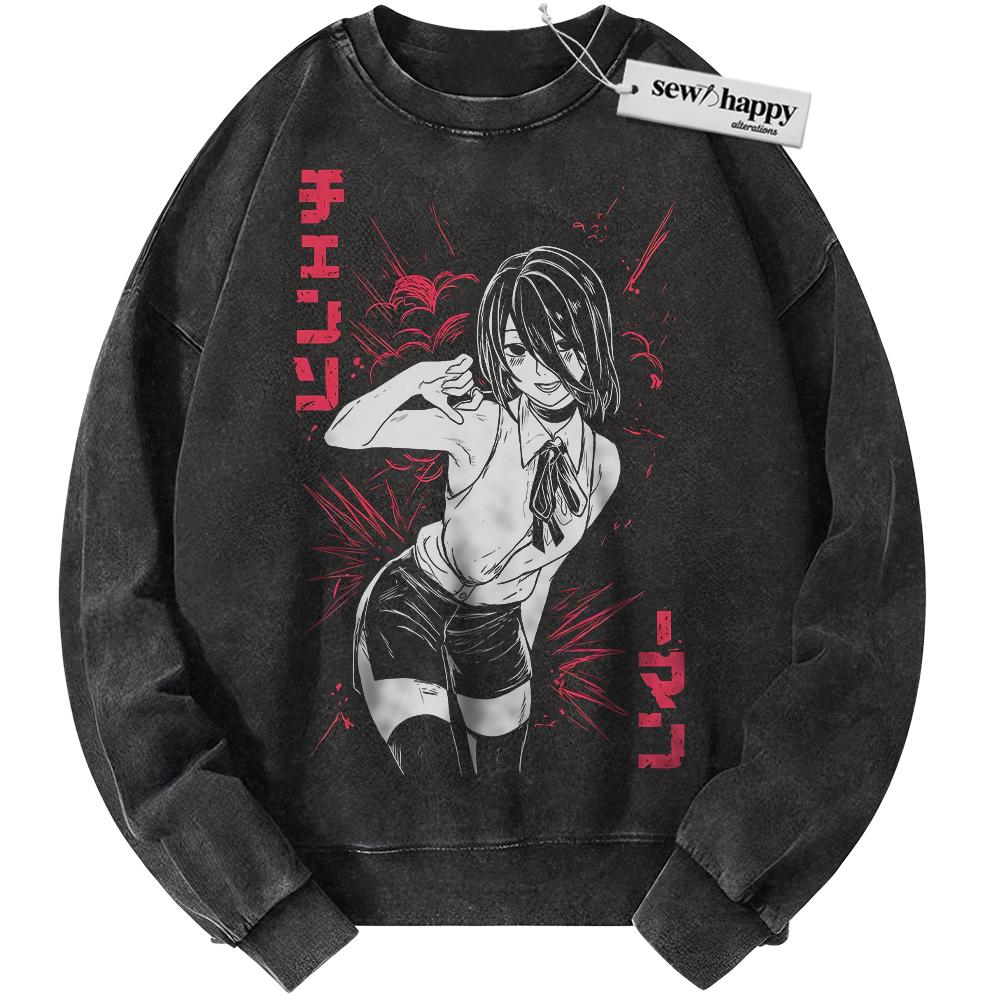 Wash Sweatshirt Reze Sweatshirt, Bomb Girl Sweatshirt, Bomb Devil Sweatshirt, Chainsaw Man Sweatshirt, Anime Sweatshirt, Vintage Sweater