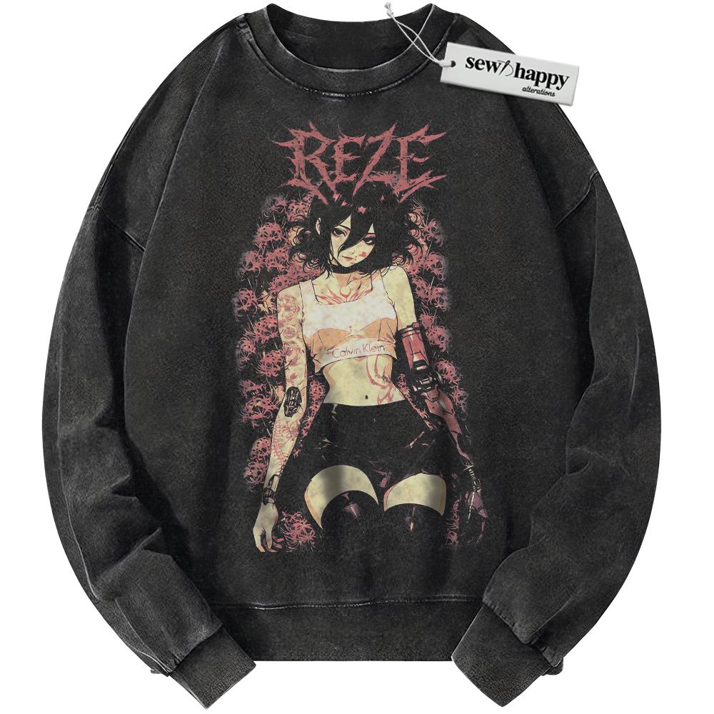 Wash Sweatshirt Reze Sweatshirt, Bomb Girl Sweatshirt, Bomb Devil Sweatshirt, Chainsaw Man Sweatshirt, Anime Sweatshirt, Vintage Sweater