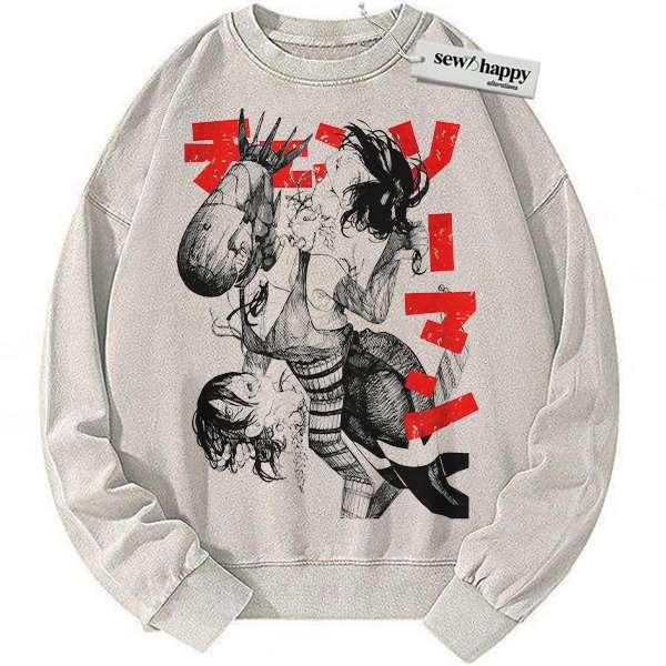 Wash Sweatshirt Reze Sweatshirt, Chainsaw Man Sweatshirt, Anime Sweatshirt, Vintage Sweatshirt