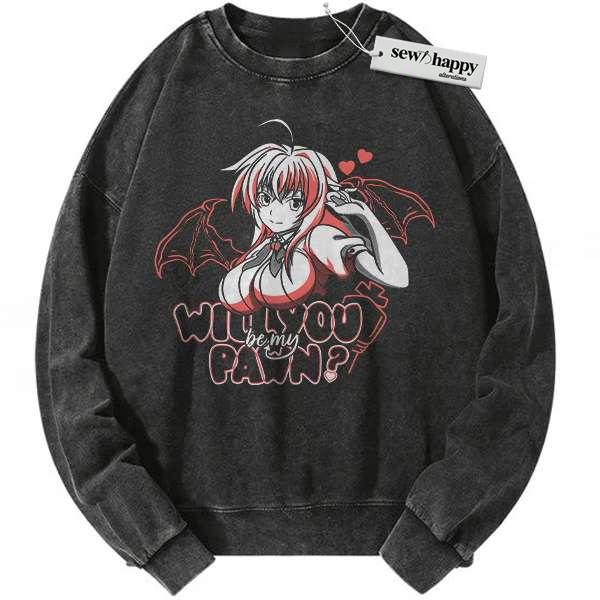 Wash Sweatshirt Rias Gremory Sweatshirt, High School DxD Sweatshirt, Anime Sweatshirt, Vintage Sweatshirt