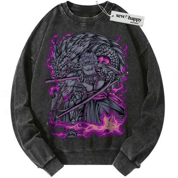 Wash Sweatshirt Roronoa Zoro Sweatshirt, One Piece Sweatshirt, Anime Sweatshirt, Vintage Sweater Wash Sweatshirt Roronoa Zoro Sweatshirt, One Piece Sweatshirt, Anime Sweatshirt, Vintage Sweater - Image 1