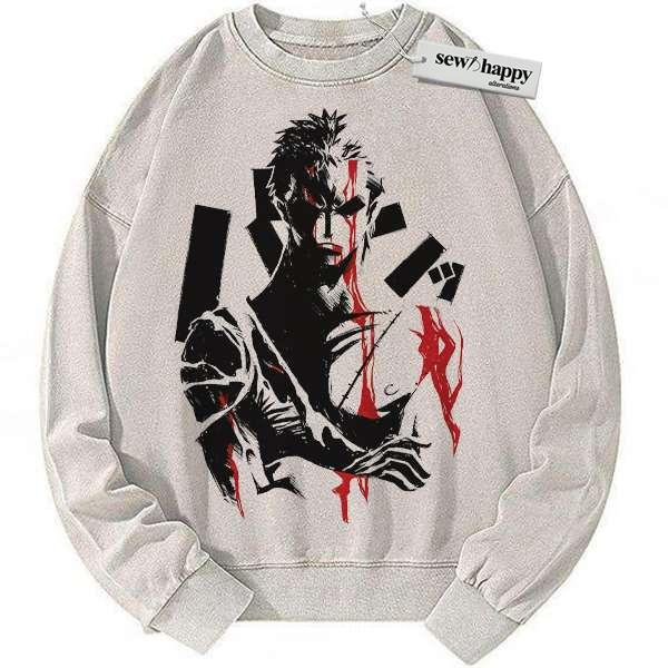 Wash Sweatshirt Roronoa Zoro Sweatshirt, One Piece Sweatshirt, Anime Sweatshirt, Vintage Sweater Wash Sweatshirt Roronoa Zoro Sweatshirt, One Piece Sweatshirt, Anime Sweatshirt, Vintage Sweater - Image 1