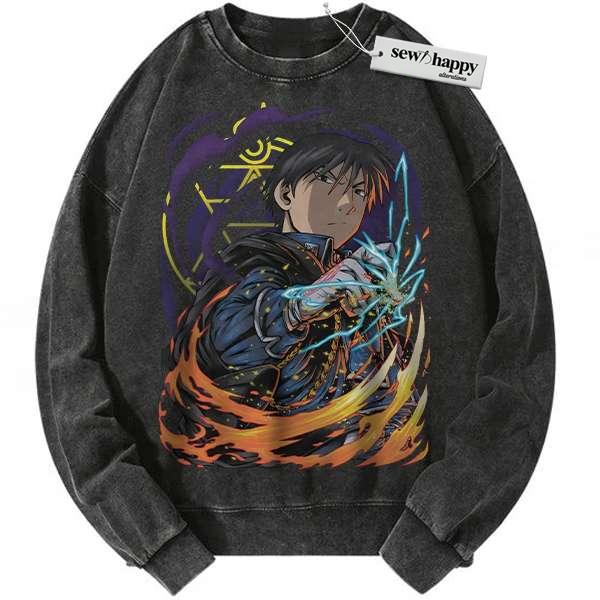 Wash Sweatshirt Roy Mustang Sweatshirt, Fullmetal Alchemist Sweatshirt, Anime Sweatshirt, Vintage Sweatshirt