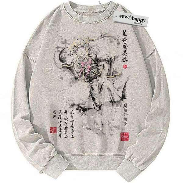 Wash Sweatshirt Ruby Hoshino Sweatshirt, Oshi no Ko Sweatshirt, Anime Sweatshirt, Vintage Sweater