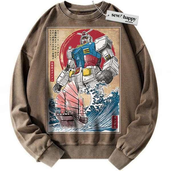 Wash Sweatshirt RX-78-2 Gundam Sweatshirt, Anime Sweatshirt, Vintage Sweater