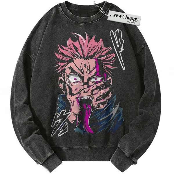 Wash Sweatshirt Ryomen Sukuna Sweatshirt, Jujutsu Kaisen Sweatshirt, Anime Sweatshirt, Vintage Sweater