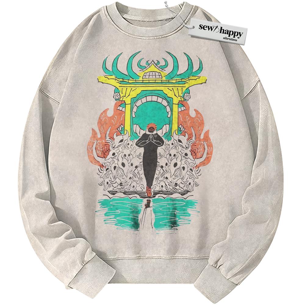 Wash Sweatshirt Ryomen Sukuna Sweatshirt, Jujutsu Kaisen Sweatshirt, Anime Sweatshirt, Vintage Sweater