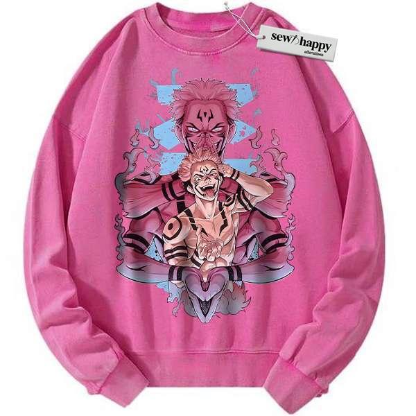 Wash Sweatshirt Ryomen Sukuna Sweatshirt, Jujutsu Kaisen Sweatshirt, Anime Sweatshirt, Vintage Sweater