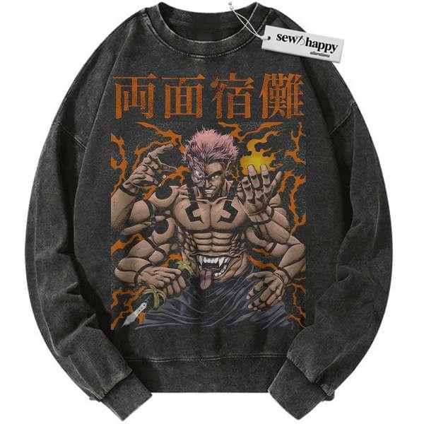 Wash Sweatshirt Ryomen Sukuna Sweatshirt, Jujutsu Kaisen Sweatshirt, Anime Sweatshirt, Vintage Sweatshirt