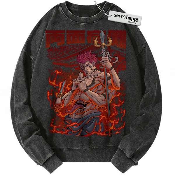 Wash Sweatshirt Ryomen Sukuna Sweatshirt, Jujutsu Kaisen Sweatshirt, Anime Sweatshirt, Vintage Sweatshirt