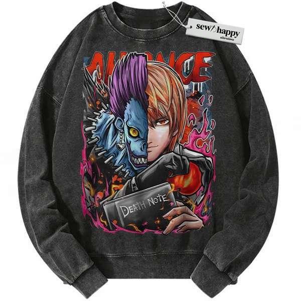 Wash Sweatshirt Ryuk Sweatshirt, Light Yagami Sweatshirt, Death Note Sweatshirt, Anime Sweatshirt, Vintage Sweater