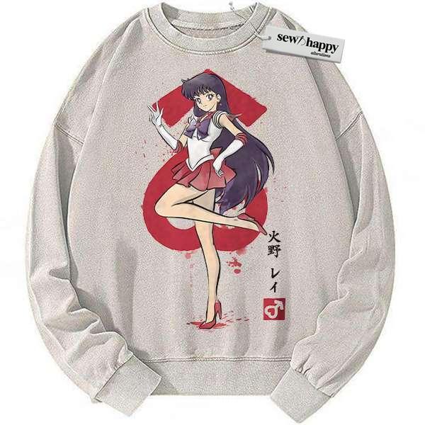 Wash Sweatshirt Sailor Mars Sweatshirt, Sailor Moon Sweatshirt, Anime Sweatshirt, Vintage Sweater Wash Sweatshirt Sailor Mars Sweatshirt, Sailor Moon Sweatshirt, Anime Sweatshirt, Vintage Sweater - Image 1