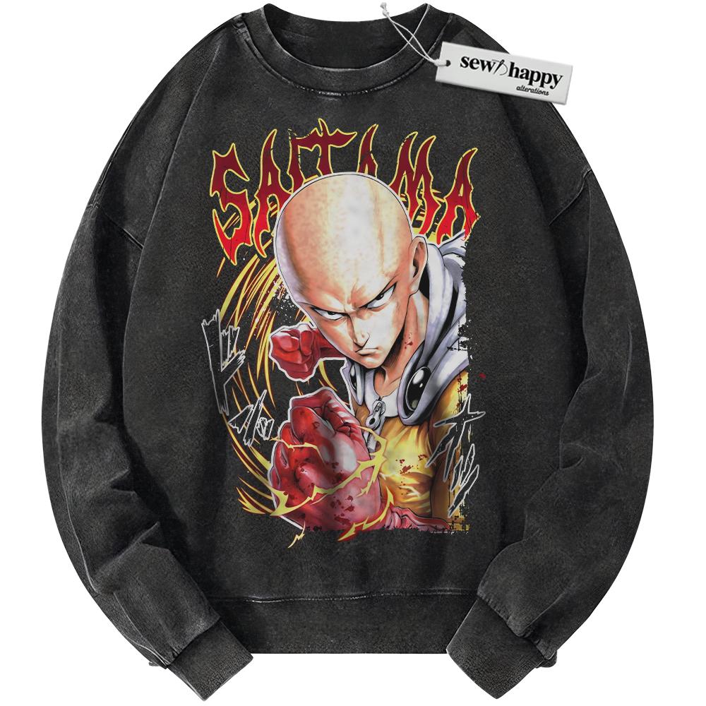 Wash Sweatshirt Saitama Sweatshirt, One Punch Man Sweatshirt, Anime Sweatshirt, Vintage Sweater