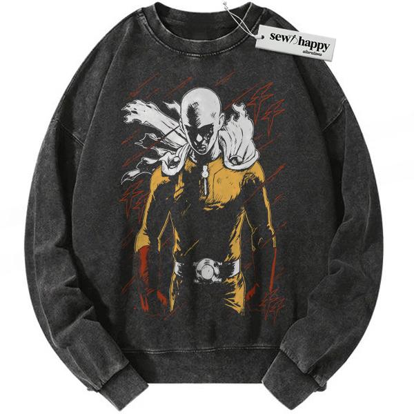 Wash Sweatshirt Saitama Sweatshirt, One Punch Man Sweatshirt, Anime Sweatshirt, Vintage Sweatshirt